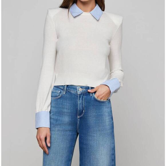 L'AGENCE Tops - NEW L'AGENCE april poplin collar pullover in white blue stripe